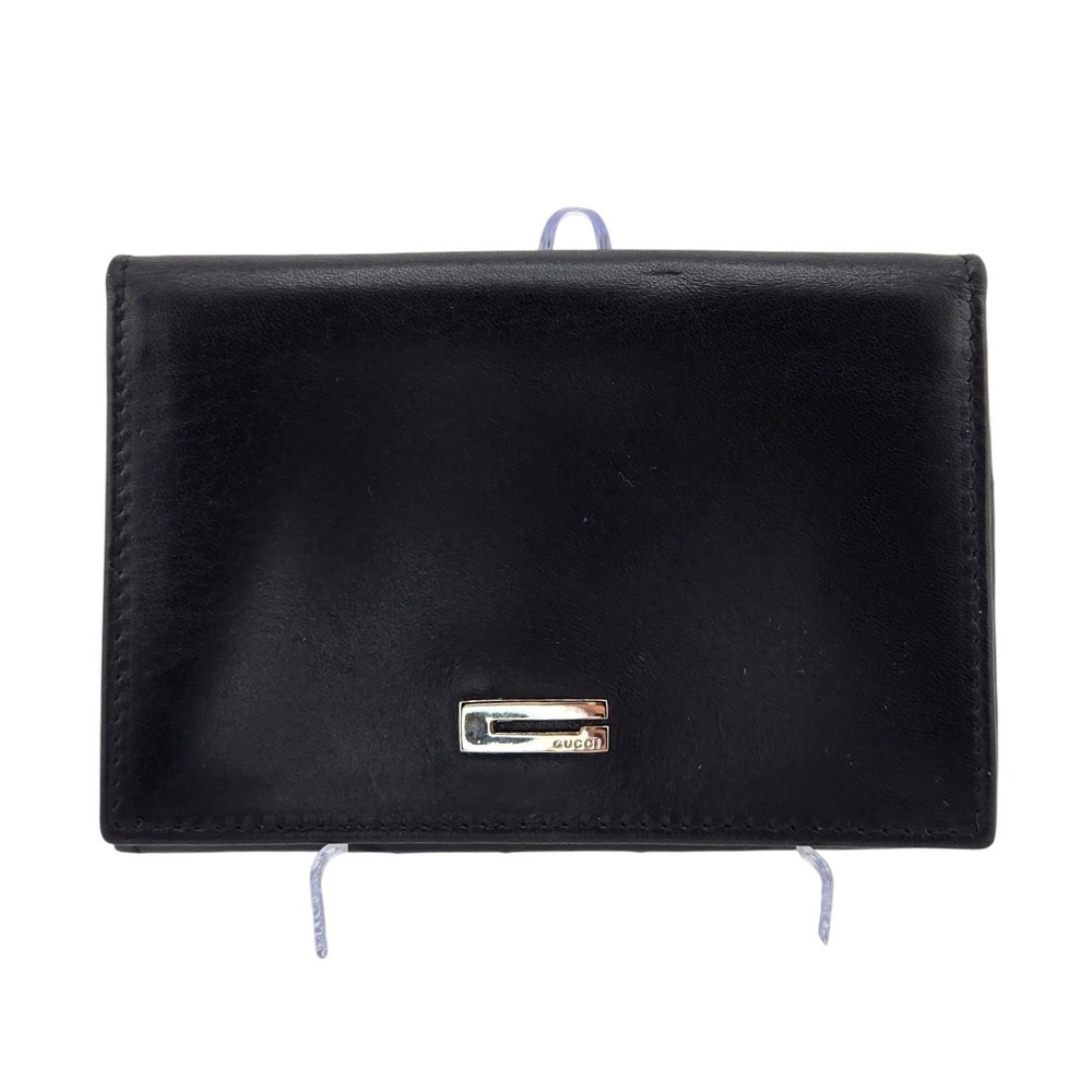 Gucci Black Leather G Logo Bifold Card Holder Wallet Made in Italy